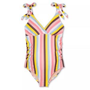 Isabel Maternity Striped Tie Shoulder One Piece Swimsuit